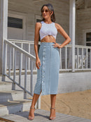 Button Down Denim Skirt - SELFTRITSS