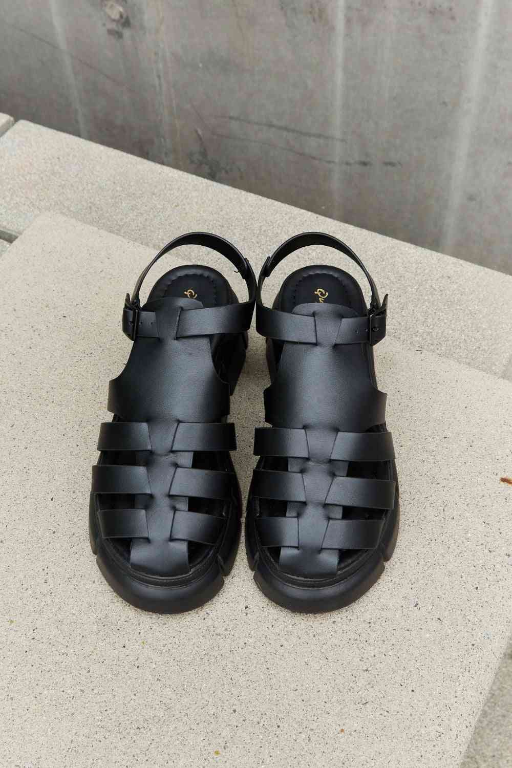 Qupid Platform Cage Stap Sandal in Black - SELFTRITSS