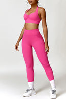 Ruched Halter Neck Bra and Pocketed Leggings Active Set - SELFTRITSS