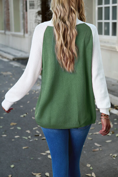 Contrast Turtleneck Raglan Sleeve Sweater - SELFTRITSS   