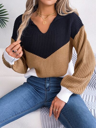 Color Block Dropped Shoulder Sweater - SELFTRITSS