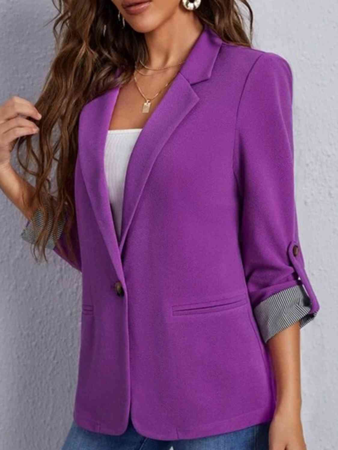 Lapel Collar Roll-Tab Sleeve Blazer - SELFTRITSS