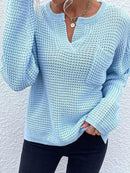 Notched Long Sleeve Sweater - SELFTRITSS   