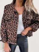 Leopard Raw Hem Dropped Shoulder Denim Jacket - SELFTRITSS
