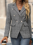 Houndstooth Buttoned Long Sleeve Blazer - SELFTRITSS