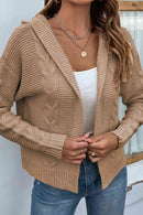 Cable-Knit Dropped Shoulder Hooded Cardigan - SELFTRITSS