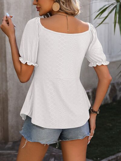 Ruched V-Neck Flounce Sleeve Blouse - SELFTRITSS