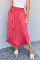 Doublju Comfort Princess Full Size High Waist Scoop Hem Maxi Skirt in Hot Pink - SELFTRITSS