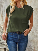 Pocketed Round Neck Knit Top - SELFTRITSS