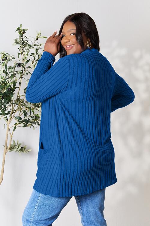 Basic Bae Full Size Ribbed Open Front Cardigan with Pockets - SELFTRITSS