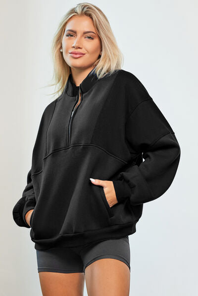 Half Zip Dropped Shoulder Sweatshirt - SELFTRITSS   