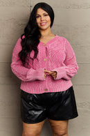 HEYSON Soft Focus Full Size Wash Cable Knit Cardigan in Fuchsia - SELFTRITSS