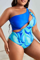 Plus Size Printed Ring Detail One-Shoulder One-Piece Swimsuit - SELFTRITSS