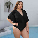 Plus Size Ruched Surplice Neck One-Piece Swimsuit - SELFTRITSS   