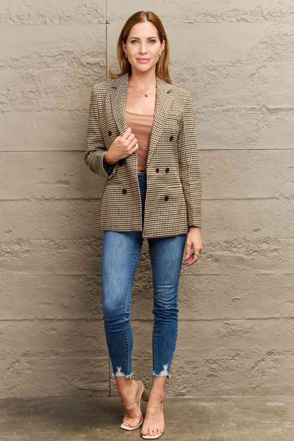 Plaid Double-Breasted Blazer - SELFTRITSS