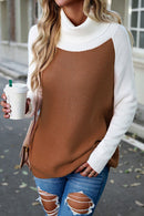 Contrast Turtleneck Raglan Sleeve Sweater - SELFTRITSS   