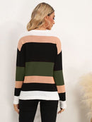 Striped Round Neck Dropped Shoulder Sweater - SELFTRITSS