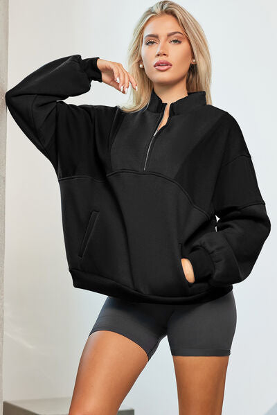 Half Zip Dropped Shoulder Sweatshirt - SELFTRITSS   