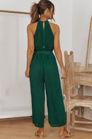 Accordion Pleated Belted Grecian Neck Sleeveless Jumpsuit - SELFTRITSS
