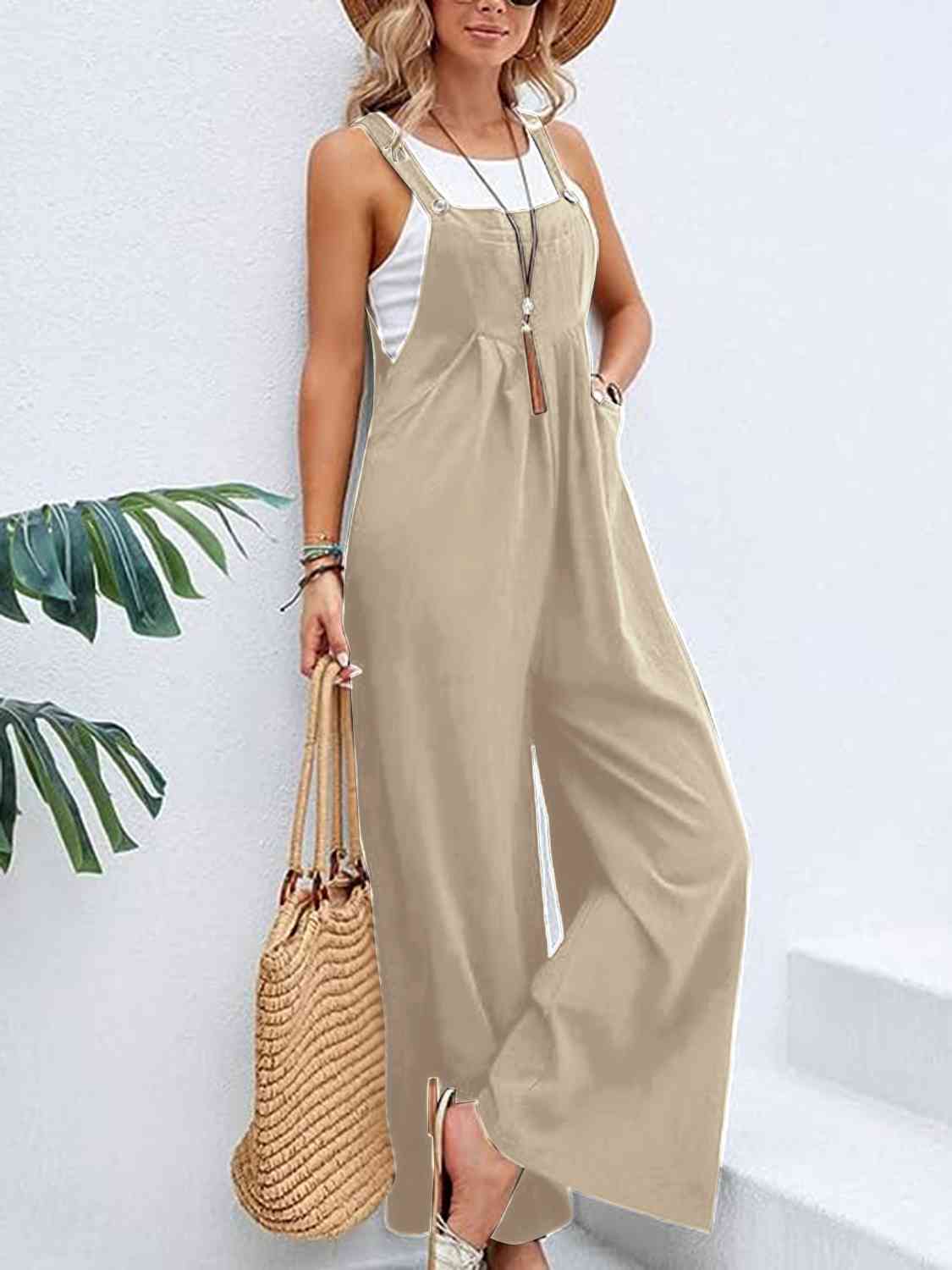 Full Size Wide Leg Overalls with Pockets - SELFTRITSS   