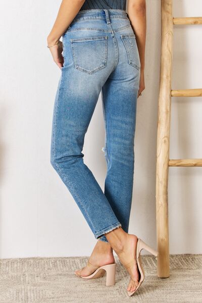 Kancan High Rise Distressed Slim Straight Jeans - SELFTRITSS   