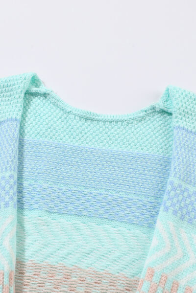 Color Block Pocketed Dropped Shoulder Cardigan - SELFTRITSS