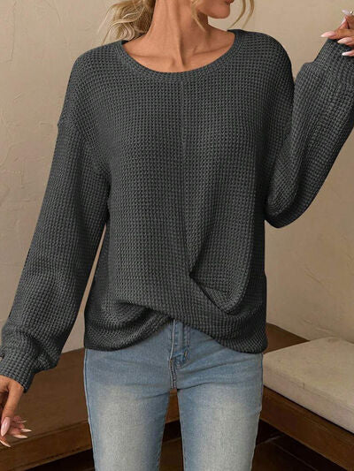 Twisted Waffle-Knit Dropped Shoulder T-Shirt - SELFTRITSS   