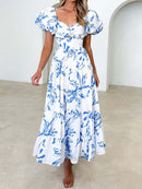 Twisted Printed Puff Sleeve Dress - SELFTRITSS   