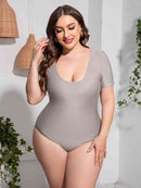 Plus Size Scoop Neck Short Sleeve One-Piece Swimsuit - SELFTRITSS