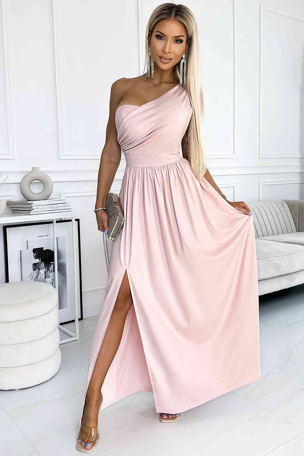 One-Shoulder Slit Maxi Dress - SELFTRITSS