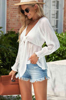 Striped Deep V Bow Detail Babydoll Top - SELFTRITSS