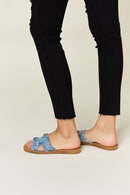 Forever Link Raw Trim Denim H-Band Flat Sandals - SELFTRITSS