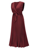 Tied Surplice Cap Sleeve Pleated Dress - SELFTRITSS