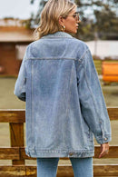 Buttoned Collared Neck Denim Jacket with Pockets - SELFTRITSS