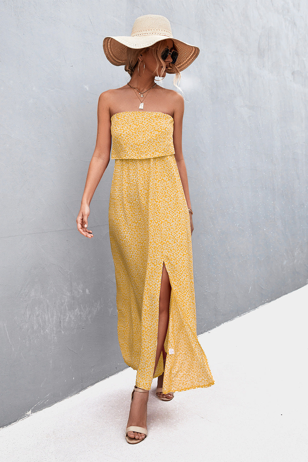 Strapless Split Maxi Dress - SELFTRITSS