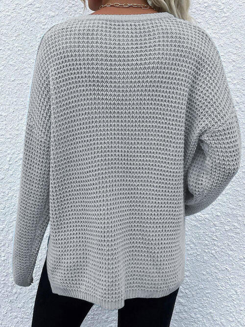 Notched Long Sleeve Sweater - SELFTRITSS   