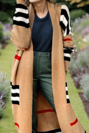Striped Open Front Long Sleeve Longline Sweater Cardigan - SELFTRITSS