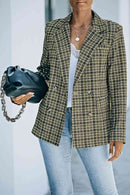 Plaid Double-Breasted Long Sleeve Blazer - SELFTRITSS