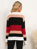 Striped Round Neck Dropped Shoulder Sweater - SELFTRITSS