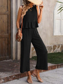 Ruffled Round Neck Tank and Pants Set - SELFTRITSS