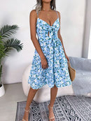 Printed Plunge Cap Sleeve Cami Dress - SELFTRITSS