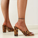 Leopard Print Leather Block Heels - SELFTRITSS   