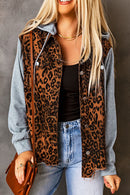Leopard Distressed Drawstring Hooded Denim Jacket - SELFTRITSS