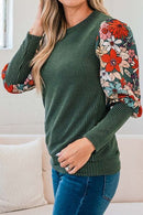 Printed Round Neck Lantern Sleeve T-Shirt - SELFTRITSS