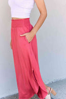 Doublju Comfort Princess Full Size High Waist Scoop Hem Maxi Skirt in Hot Pink - SELFTRITSS