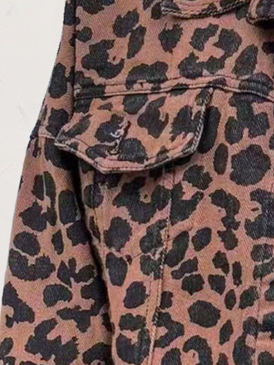 Leopard Raw Hem Dropped Shoulder Denim Jacket - SELFTRITSS