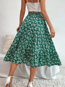 Printed Ruffle Hem Midi Skirt - SELFTRITSS