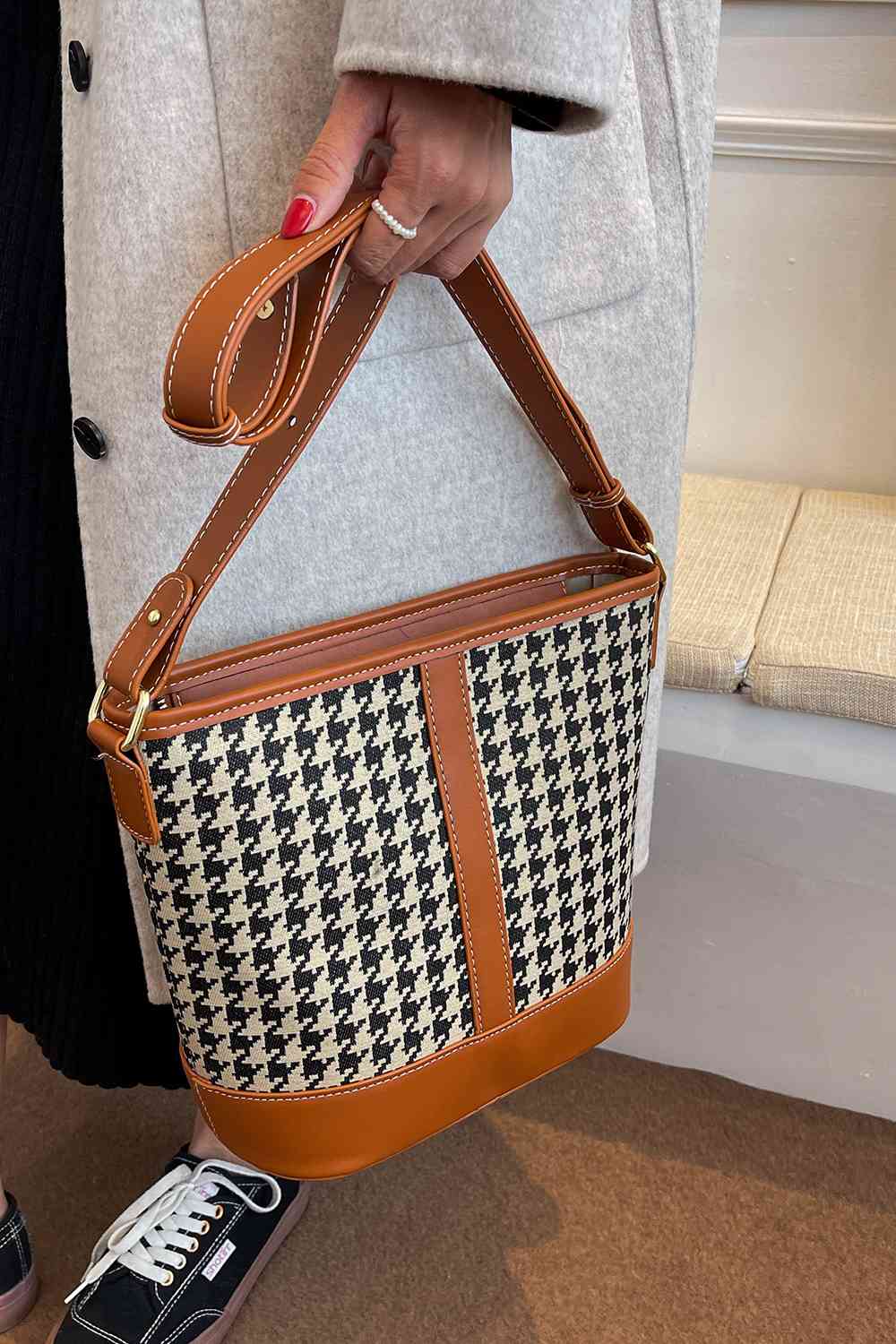 Houndstooth PU Leather Shoulder Bag - SELFTRITSS