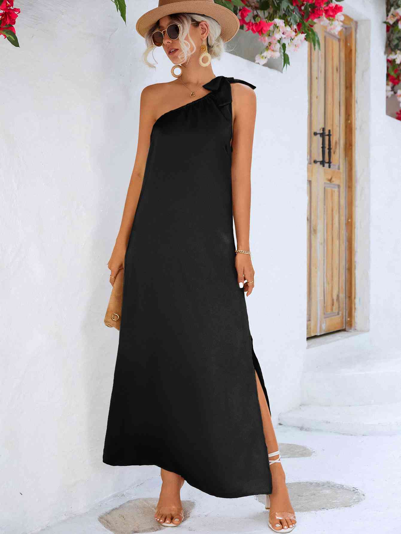 One-Shoulder Slit Maxi Dress - SELFTRITSS