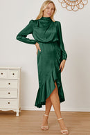 Mock Neck Ruffled Asymmetrical Dress - SELFTRITSS